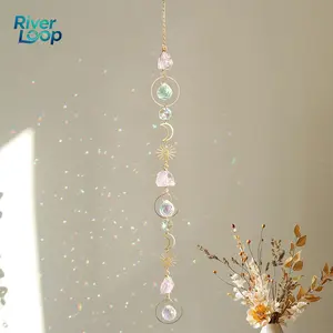 Crystal Sun Catcher, Amethyst Suncatchers Hanging Wind Chime, Handmade Rainbow Maker Indoor Outdoor Decor for Window Bedroom Courtyard Garden, Bless Gift
