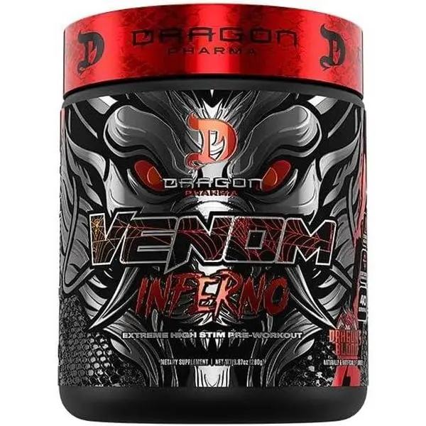 DRAGON PHARMA Venom Inferno, Extreme High-Stim Pre-Workout, Explosive Energy and Unparalleled Focus (40 Servings, Dragon's Blood)