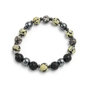 Masculine Blend Aromatherapy Bracelet with Essential Oils, Picture Jasper, Hematite and Dalmatian Jasper Natural Stone Beads for Men