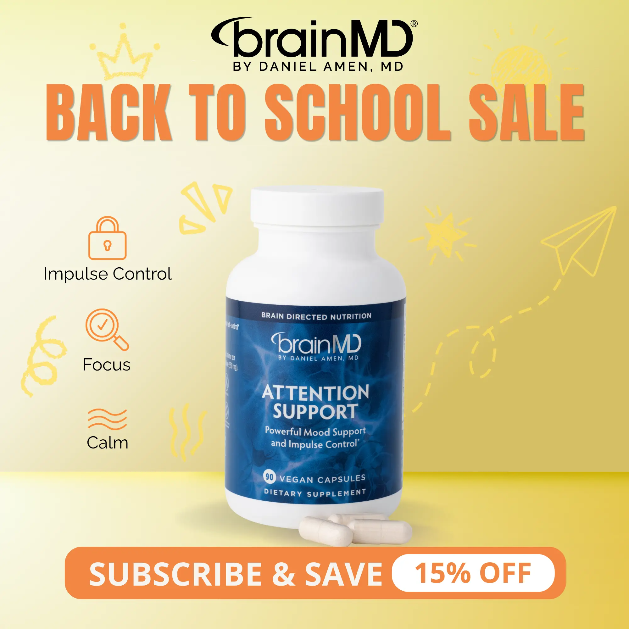 Attention Support | BrainMD | 90 Capsules | Focus & Attention Support | Calm Behavior & Impulse Control Support | Pycnogenol with PhosphatidylSerine & Choline