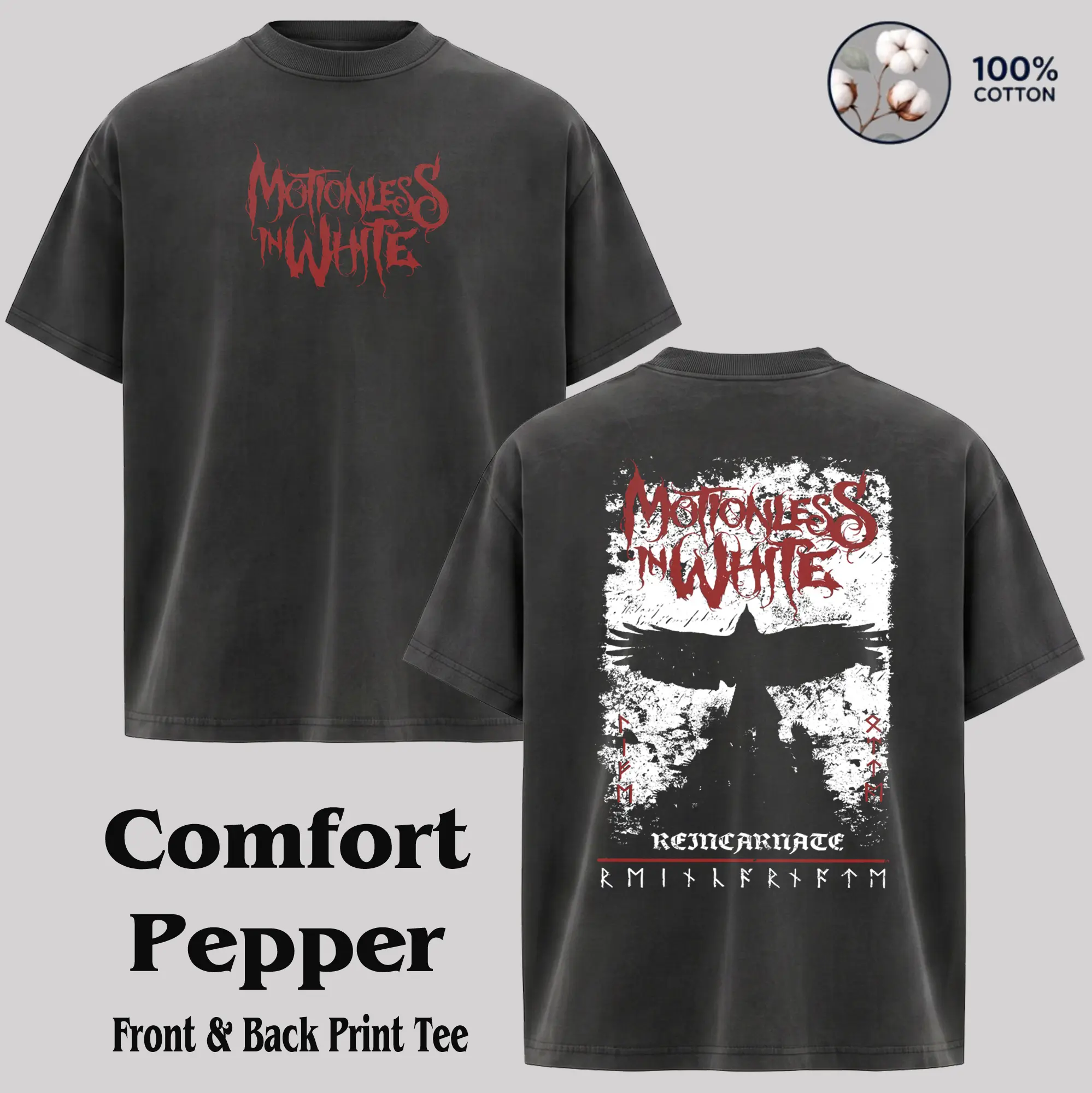 Men's Cotton Fitted Short-Sleeve Round Neck Motionless In White Band T-Shirt - Casual Tops, Alternative Band Merch, 90s Grunge Aesthetic Vintage Graphic Tee, Classic Rock Streetwear (Childrens Day Pick), Shortsleeve, Retro