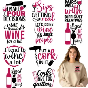 12 Pcs Funny Wine Craft Art DIY Transfer DTF Sticker Washerproof Heat Transfer Design for T Shirt Mask Jeans Backpack
