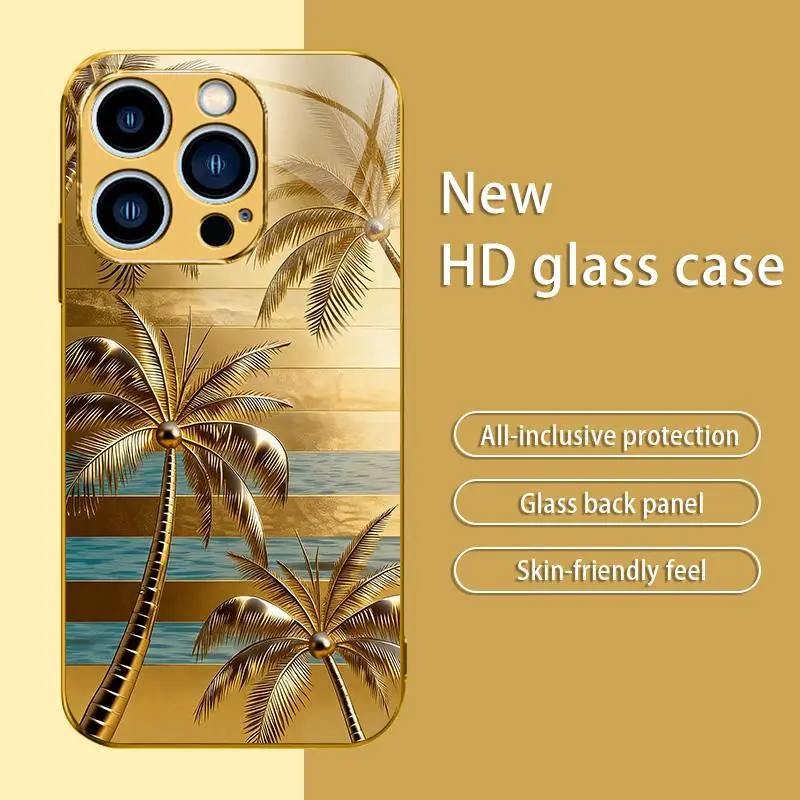 Only Summer Vibes! Sunset Beach Palm Tree Case for iPhone 17/16/15 Pro Max, Tropical Vacation Aesthetic Cover, Must-Have Travel Accessory 2026—975