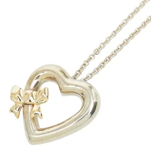 Pre-owned Tiffany & Co. Sterling Silver 925 (Ag925) Small Leather Goods Tiffany&Co. Heart Ribbon Au750 Silver Necklace