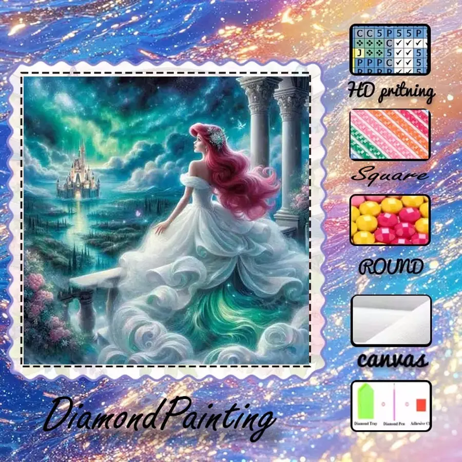 5D-DIY, premium velvet canvas, diamond art, diamond painting, dreamy castle AB diamonds, fairy dust diamonds, crystal diamonds, perfect home decoration, handmade diamond art painting kit, special craft diamond art kit, Handicraft, Diamond Painting Kits