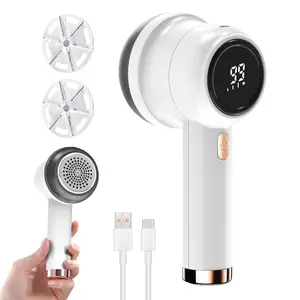 Upgraded Electric Lint Remover | Fabric Shaver | Wireless Charging, 6-Blade High-Efficiency Cutter | 3-Speed Adjustable + LED Display | Suitable for Clothes, Sweaters, Curtains & Furniture | Includes 2 Replacement Blades