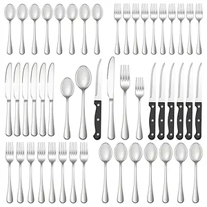 24/48 Pcs Silverware Set Include Fork Knife Spoon,Premium Stainless Steel Flatware Set,Durable Kitchen Eating Tableware Sets,Dishwasher Safe Tableware Cutlery Set