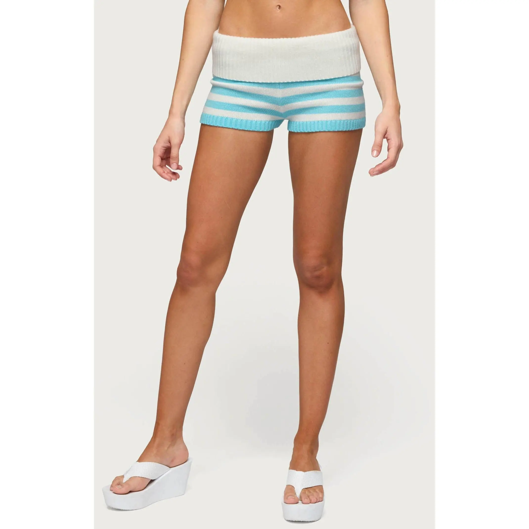 Edikted Women's Saphi Striped Foldover Knit Shorts