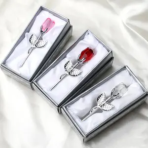 Metal Rod Acryl Rose Gift Box Set, 3pcs/set Artificial Rose Flower Gift Set, Rose Design Party Favors, Wedding Engagement Gift for Women & Men, Beautiful Gift Box