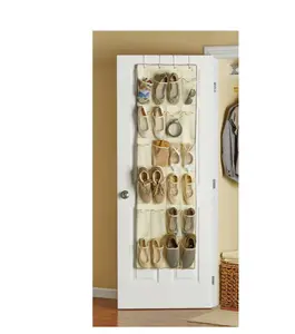 24 Pocket Hanging Shoe Organizer – Canvas Door Storage Solution