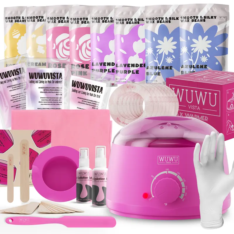 Waxing Kit - WUWUVISTA Hair Removal Hard Wax with Wax Warmer, Wax Beads for Face/Brazilian/Body/Sensitive Skin(69 items)