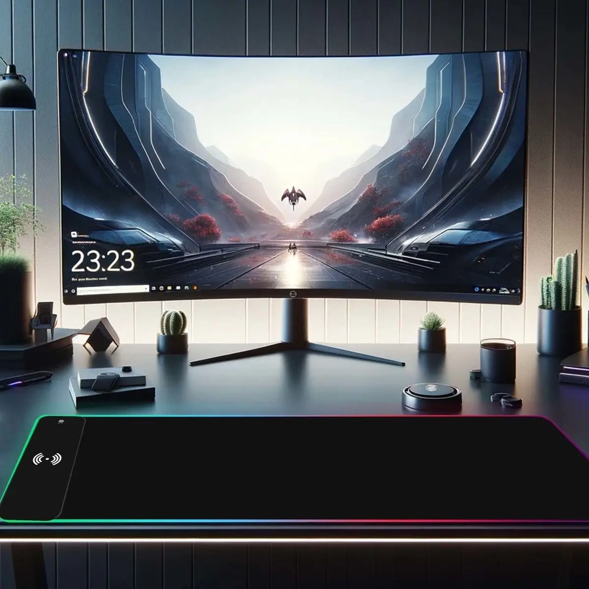 XXL RGB Glowing Waterproof Rechargeable Gaming Mousepad - Wireless Charging Desk Mat, Multi-Color, Compatible with Laptops & Computers for Gaming, Office Use