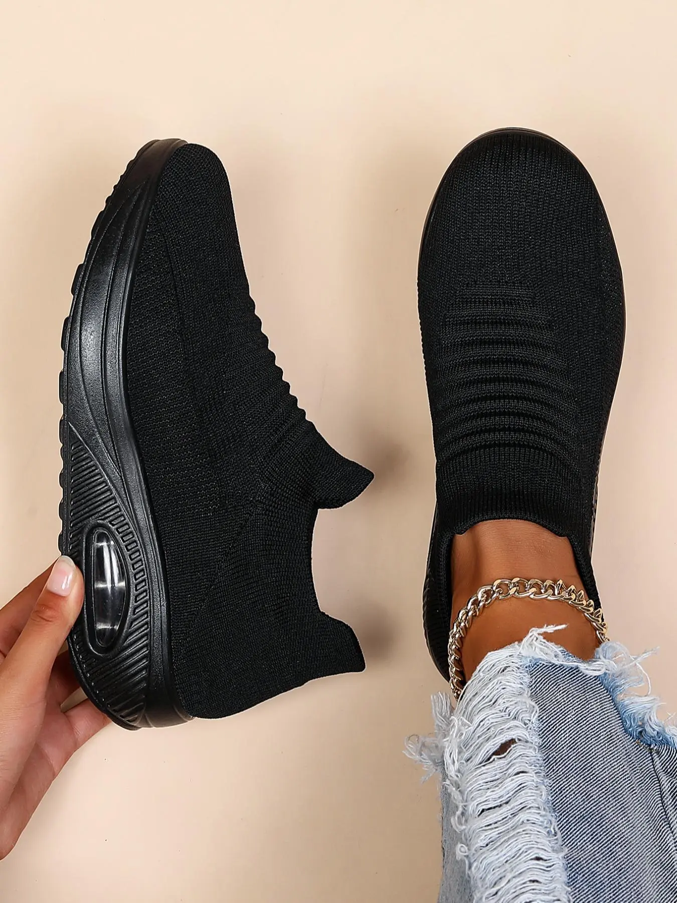 Women's Large Size Casual Sneakers, Lightweight Breathable Trendy Running Shoes, Fashion Round Toe Flatforms, Medium Width, Spring & Fall