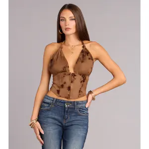 Soft And Sultry Flocked Floral Mesh Corset Top