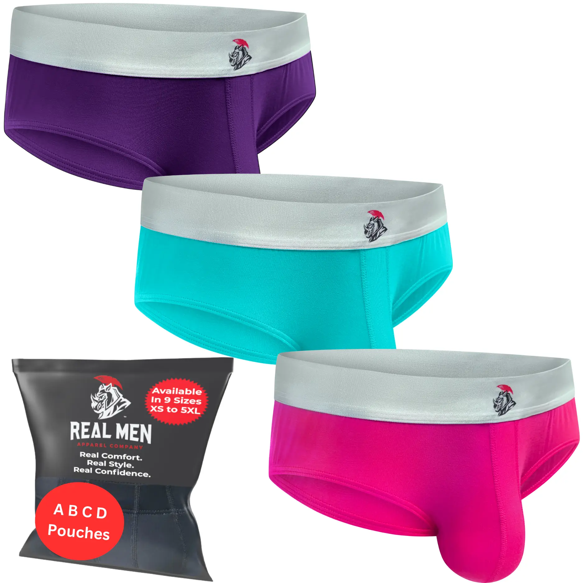 Modal 0in Briefs No Fly 3pk Pink/Purple/Turquoise  Underwear Menswear Man Soft C...