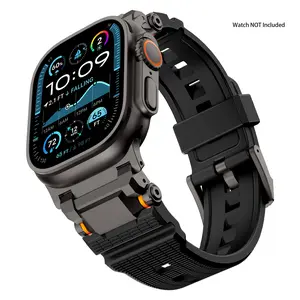 Metal Sports Band for Apple Watch Ultra 2/1 Band 49mm/46mm/45mm/44mm/42mm for Men, Metal Connector with Silicone Sport Band for Apple Watch Ultra Series 10/9/8/7/6/SE/5/4/3/2/1-Watch Not Included-Black, Smart Watch Straps
