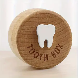 1pc Tooth Fairy Box, Tooth Fairy Keepsake Box, 3D Carved Wooden Box, Souvenir, Cute Tooth Holder, Decoration Items, Room Decoration