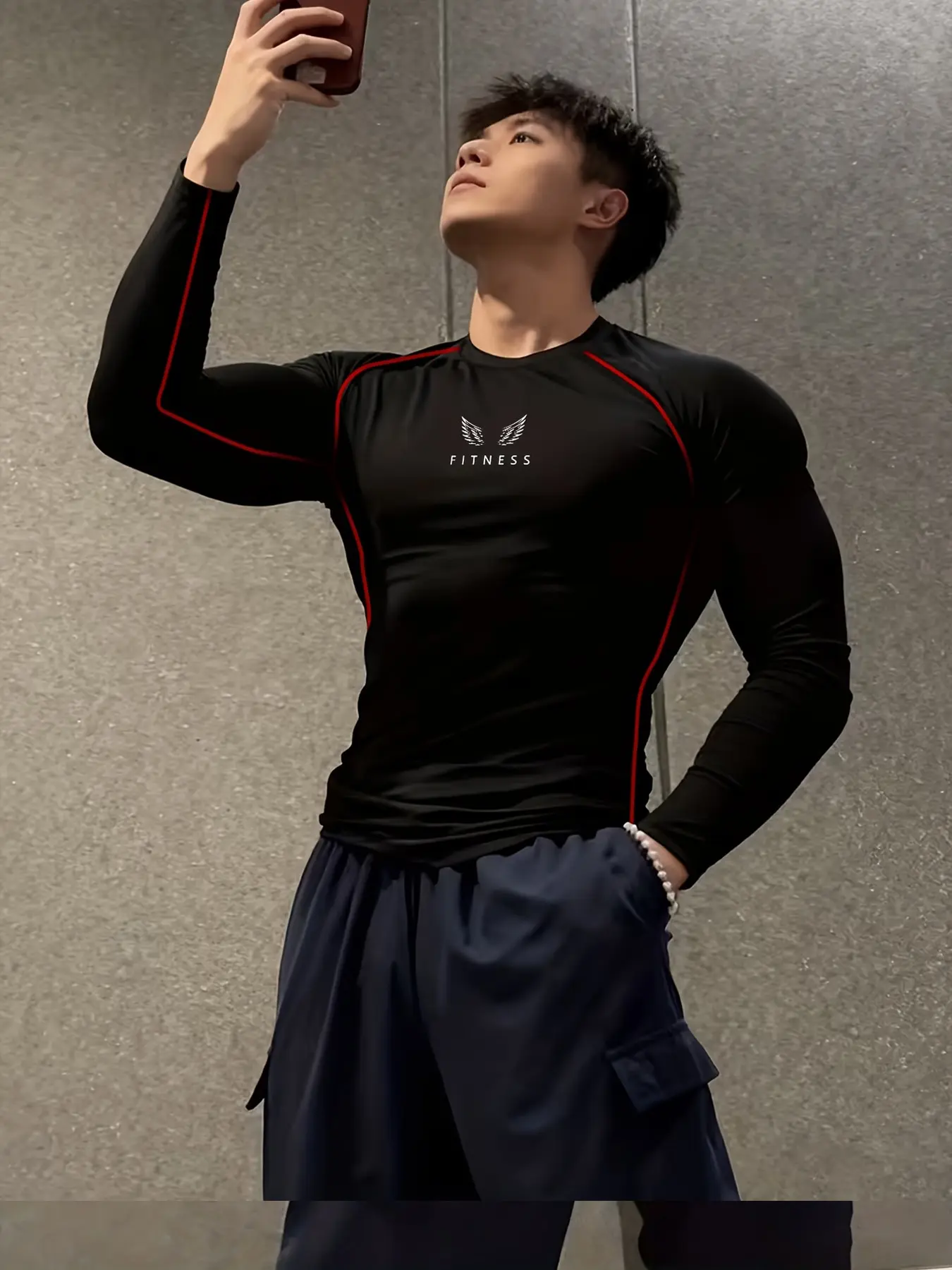 Men's Printed Quick-Dry Compression Workout Shirts Fitness Training Shirt, Long-Sleeve Tight T-Shirt in Moisture-Wicking High-Elastic Fabric, Gym and Yoga Fitness Activewear Clothing for All-Season Wear