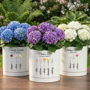 Personalized Birth Flower Ceramic Pot, Grandma Garden Gift, Mother's Day Gift