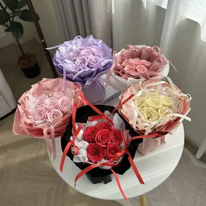 Artificial Rose Bouquet, 1 Count Faux Rose Flower Bouquet with Gift Bag, Decorative Flower for Home Party Wedding, Gift for Girlfriend Boyfriend