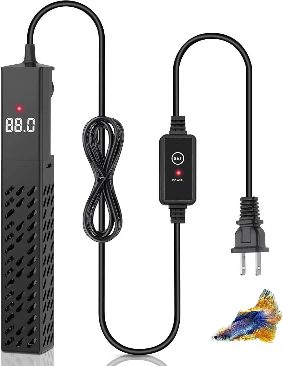 Upgrade Ceramic Aquarium Heater, 300W Digital Fish Tank Heater with Automatic Power-Off and Over-Temperature Protection, Energy Saving Submersible Aquarium Heater for Freshwater and Saltwater