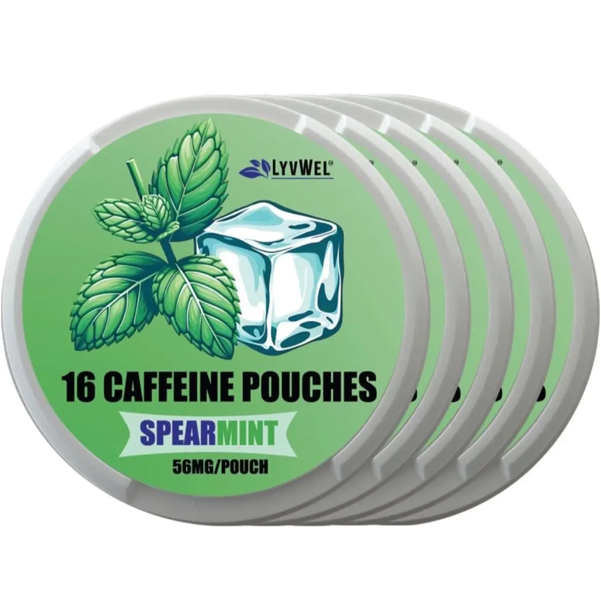 Lyvwel 5-Pack Mint Sports Drink Pouches - 16 Total, 56mg Caffeine Each, Natural Flavor, Preworkout Drink, Energy Electrolyte Mix, Beverage, Caffeine Energy Boost
