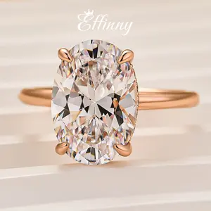Effinny Jewelry 5.5ct Oval Cut Solitaire Ring, 925 Sterling Silver Rose Golden Promise Ring, 5A Cubic Zirconia Bridal Ring for Wedding, Party, Travel
