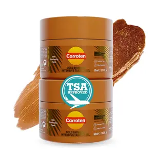 Mini Gold Shimmer Tanning Gel | Travel Size Tan Accelerator & Body Bronzer | Non-Greasy Water-Resistant with Carrot & Coconut Oil | Vitamin A & E For Moisture & Hydration | 1.7 oz (2 Pack)