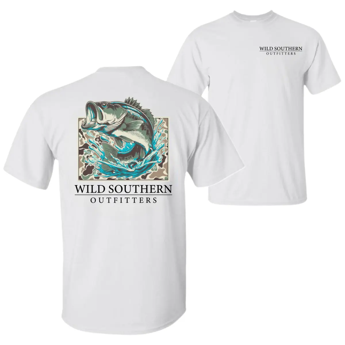 Unisex Wild Southern Outfitters Short-Sleeve Round Neck Cotton T-Shirt, Bass Fishing Graphic Tee, Outdoor Adventure Sports Top, Country Style Menswear Casual Summer Outfit