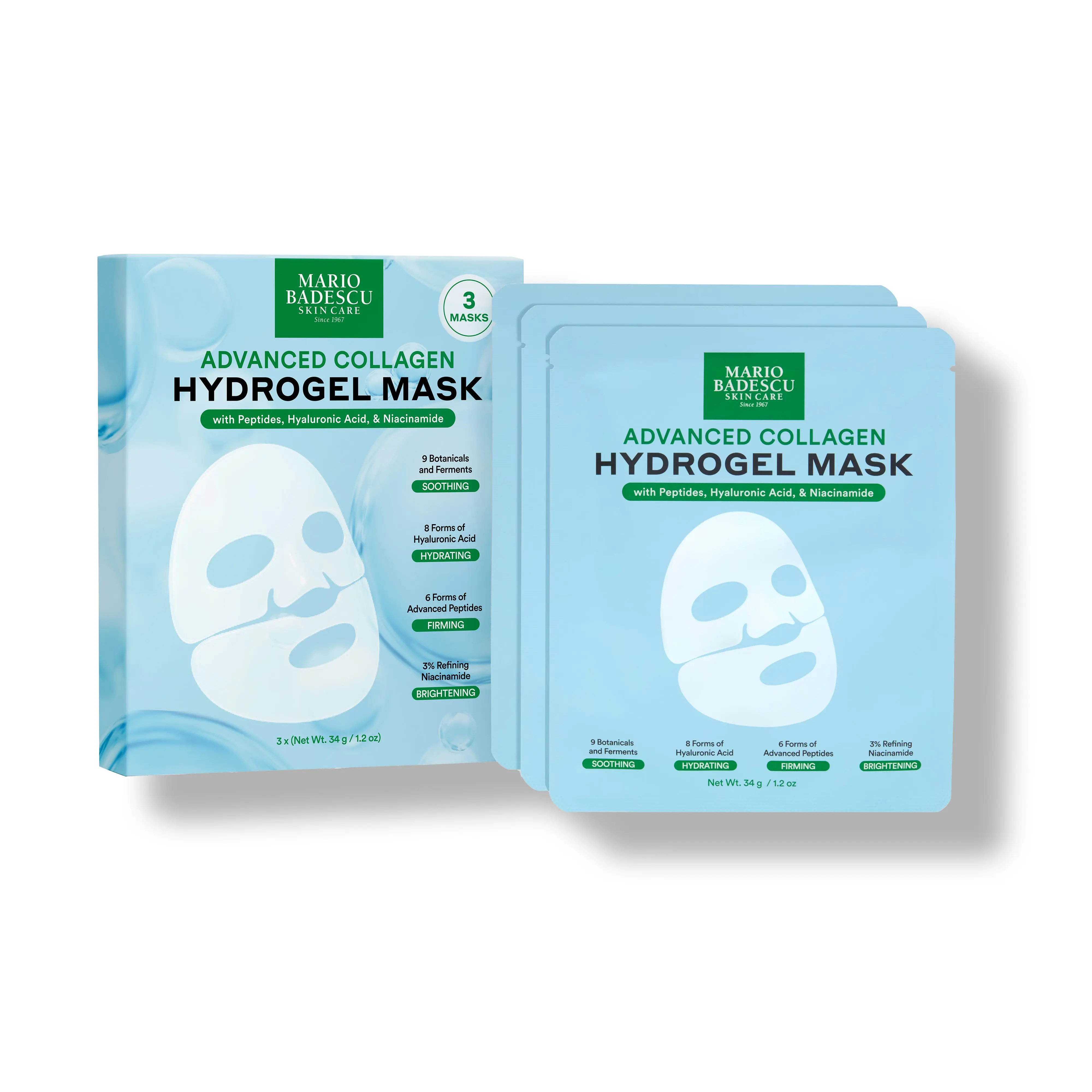 Advanced Collagen Hydrogel Mask with Peptides, Hyaluronic Acid & Niacinamide - 3 Pack