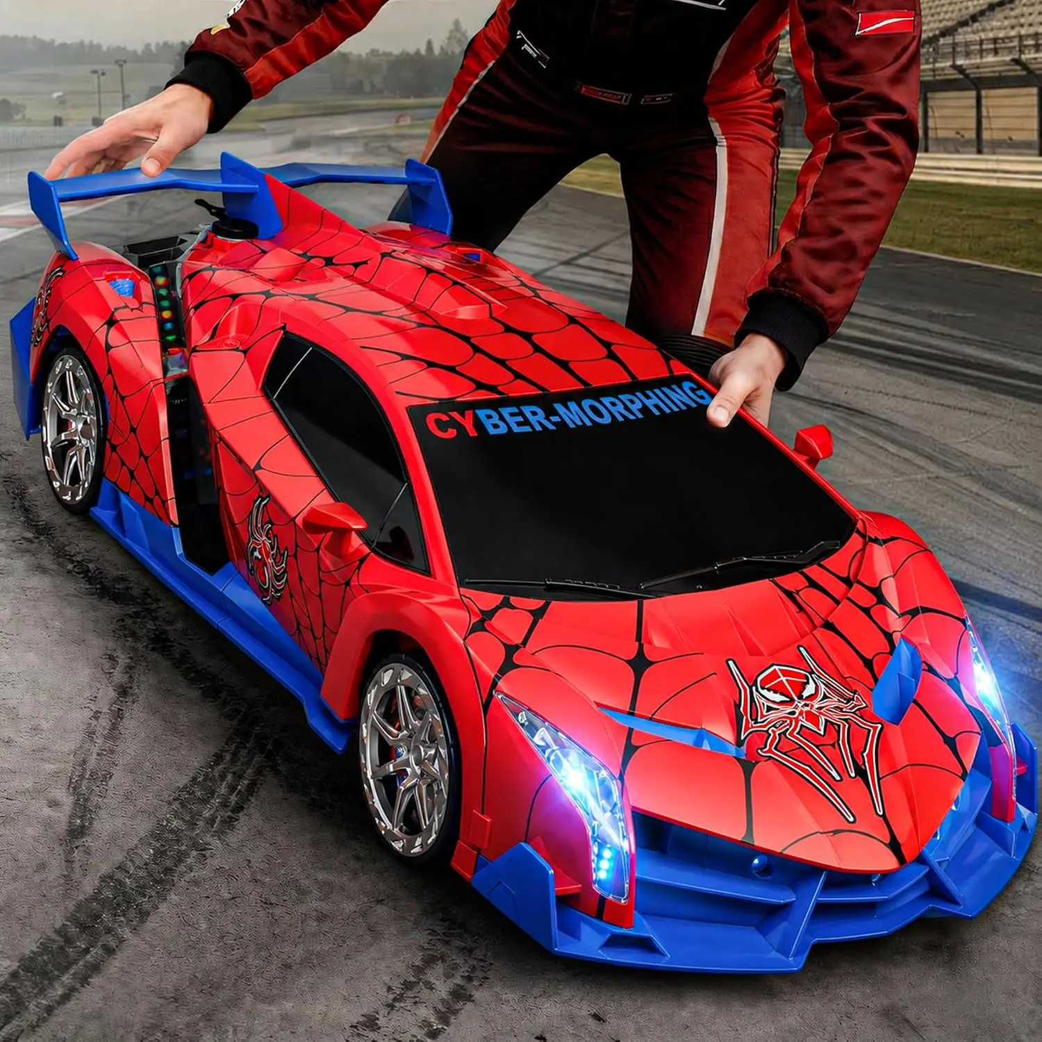 1:10 Big Size Transform RC Car, 2.4GHz Gesture Sensing Remote Control Car | One Button Deformation to Robot with LED Lights & Drift, Transforming Toy Cars Birthday Gift for Kids Age 3-10 Years Old Boys