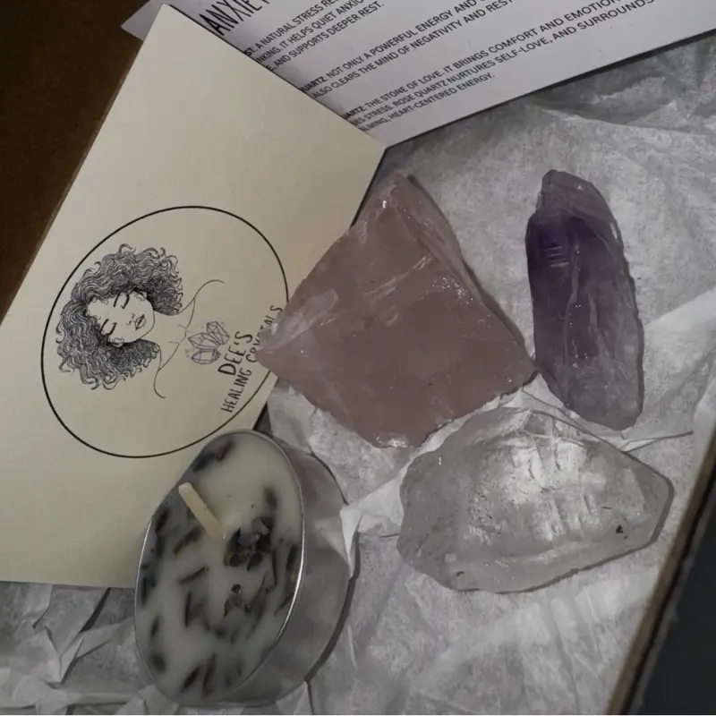 Healing Crystal Kit for Anxiety featuring Amethyst Clear Quartz & Rose Quartz Ideal for Stress Relief and Emotional Balance