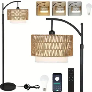 Dimmable LED Standing Light, App & Remote Control Smart Arc Floor Lamp with 3 Color Temperatures Adjustable Brightness Modern Farmhouse Lighting with Matte Black/Finish for Living Room, Bedroom, Home Office - Energy-Efficient LED Bulb Included