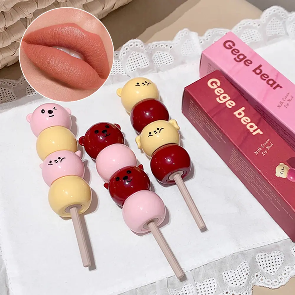 Gege Bear Sugar Candy Lollipop Velvet Lipstick, Creamy Matte Finish, Enhances Color, Autumn Winter Makeup, Daily Use, Versatile Style