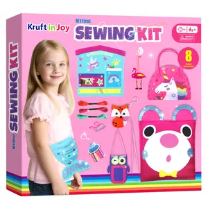 Kruft in Joy My First Sewing Kit Fun felt Craft for Beginner Kids-8 Easy DIY Project twiggle Stuffed Animal Doll Plush Pillow Bag Charms Keyring Unicorn Mermaid Bear Fox Owl Flamingo,Instruction Fun Learn to Sew Embroidery Stickers Gift for Girl 5 6 8 12