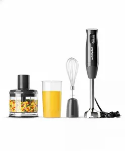 NutriBullet 3-in-1 Immersion Blender with Whisk & Chopper Attachments 30 oz Measuring Cup 300W Motor Stainless Steel Arm for Soups Sauces Purees