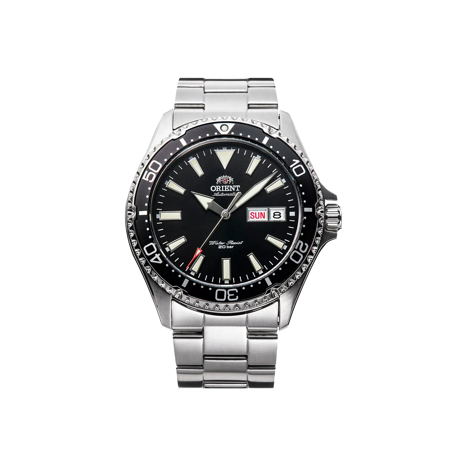 Orient Kamasu Automatic Watch, Modern Diver Style in Stainless Steel with Sapphire Crystal, 200m Water Resistance and Luminous Dial, RA-AA0001B39B, Automatic Watches, Day And Date Function, Black Dial, Water Resistant, Round, Day/Date, None, Skin Dive, 10
