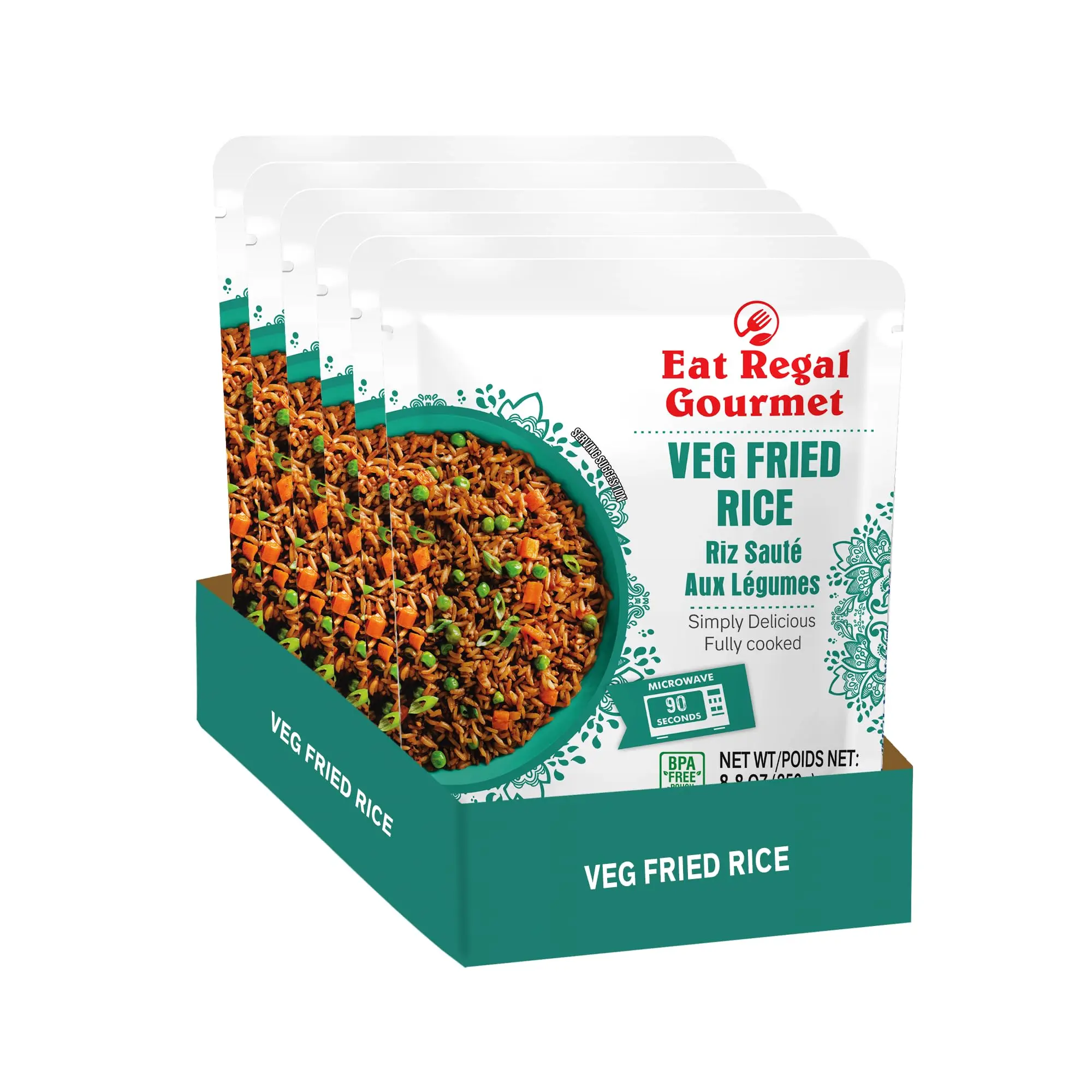 Eat Regal Veg Fried Rice 8.8oz Pack of 6 | Microwavable Instant Rice | Ready in 1.5 Minutes | Flavorful Parboiled Rice | Quick & Easy Side Dish Easy Prep Meals Veggie Vegetable