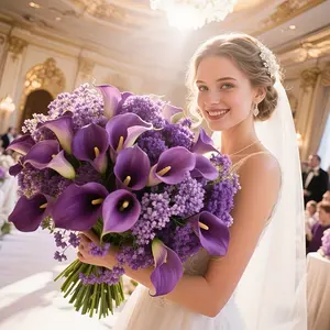 Exquisite realistic gypsophila and purple calla lily bouquet combination, suitable for all seasons, sun-proof and UV-resistant artificial flowers, warm and vibrant, no electricity needed, for home, outdoor, or wedding decoration