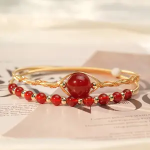 1 Count Carnelian Designer Adjustable Wire-Wrapped Double-Layer Crystal Bracelet