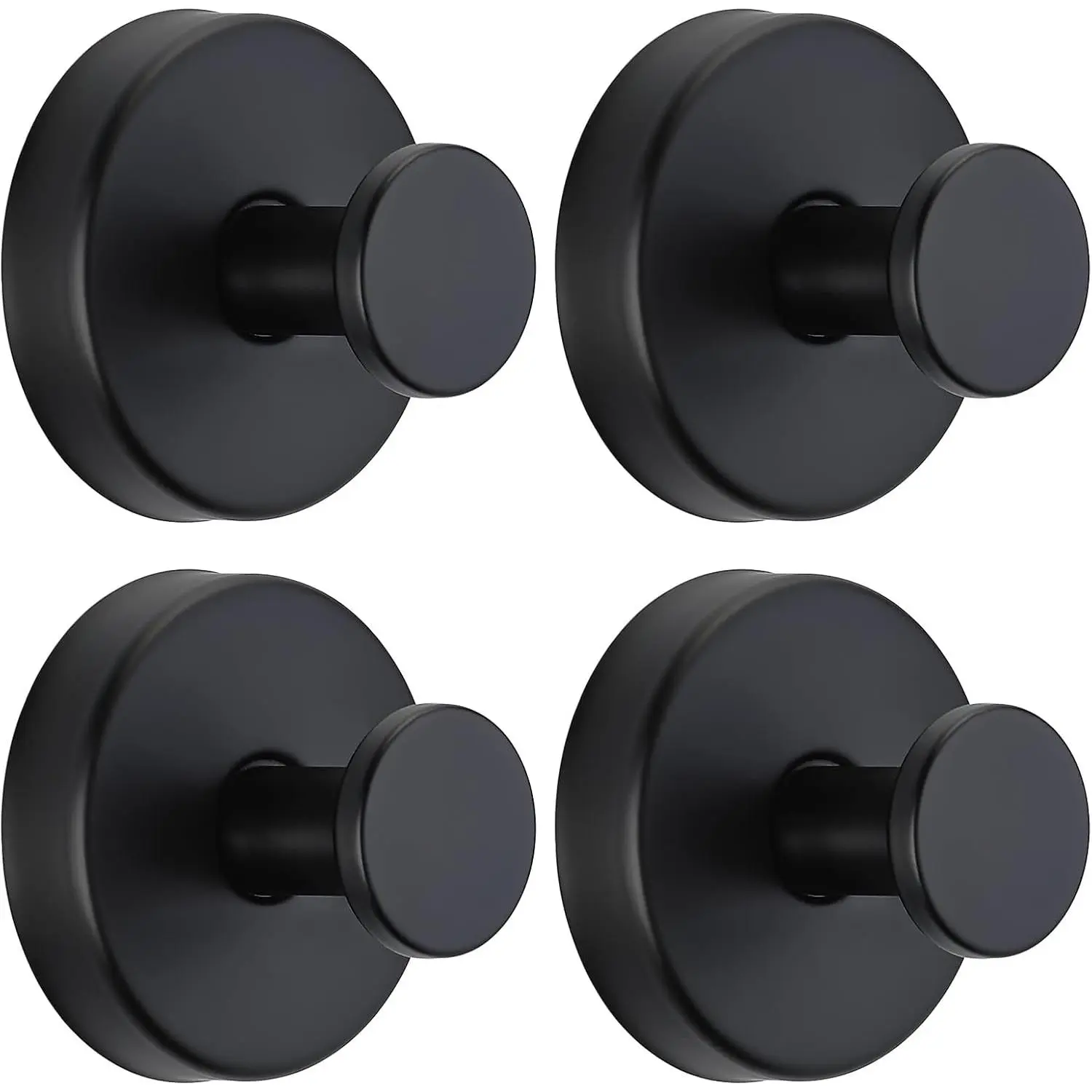 Matte Black Suction Cup Hanging Hooks - 4 Pack No-Drill Easy-Install Wall-Mountable Bathroom Hooks for Towels, Robes, Loofah, Compatible with Smooth Non-Porous Surfaces (Bathroom, Kitchen, Glass, Mirrors, Tile), Easy-Install Hooks