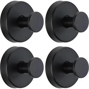 Suction Cup Hooks for Shower No-Drill Bathroom Hooks for Towels, Robes, Loofah Mountable on Bathroom Walls, Kitchen, Glass, Mirrors, Tile and Smooth,Non-Porous Surfaces (4, Matte Black)
