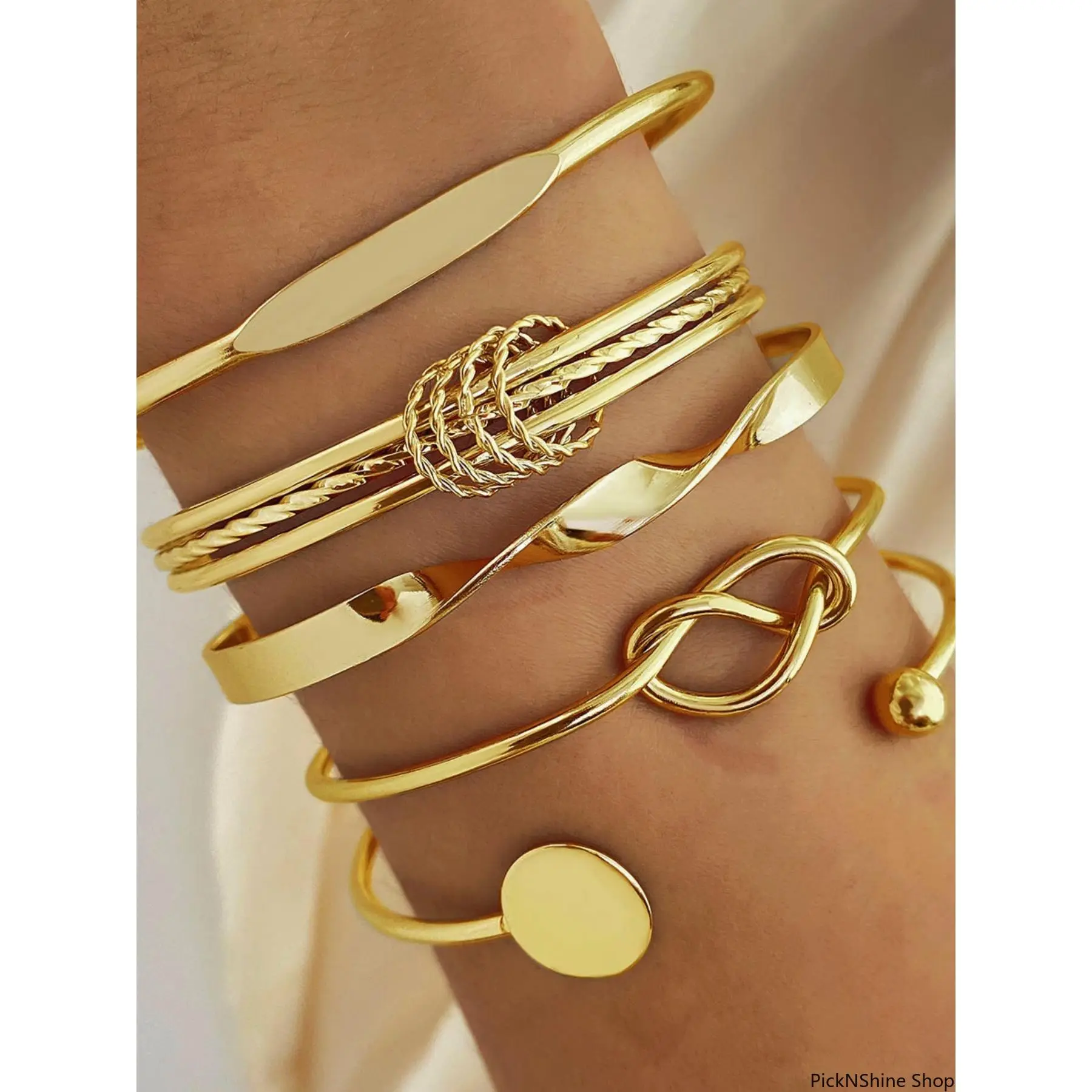 Women's 5-Piece Gold Bangle Set, Multilayer Twist Bracelet Stack, Adjustable Dainty Fashion Jewelry, Gift for Her, Gold Bracelets, Gold Bangles
