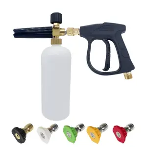 Pressure Washer Short Gun, Foam Cannon with 1/4 Inch Quick Connector, Power Washer with 5 Pressure Washer Nozzle Tips, M22-14 mm Inlet Connector