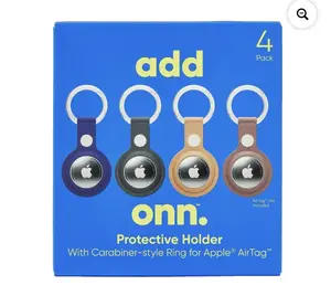 Onn Protective Holder Carabiner-Style Ring for Apple AirTag 4-Pack