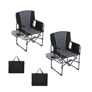 2 Pack Oversized Folding Camping Director Chair for Adults, Heavy Duty Outdoor Lawn Chair with Side Table, Cup Holder & Side Pocket, Portable for Beach, Fishing, Picnic, Yard, Deck, RV