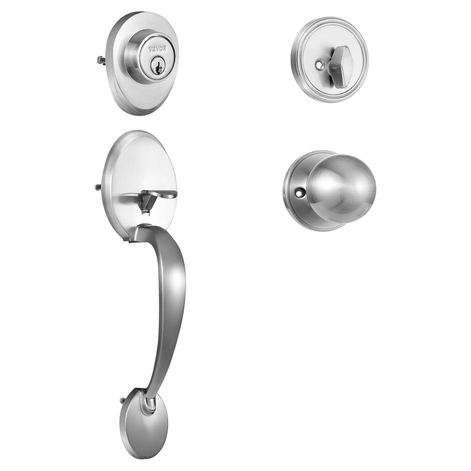【Summerfinds】VEVOR Front Door Handle and Deadbolt Set, Satin Nickel Front Door Lock Set with Interior Knob, Adjustable Hole Spacing Single Cylinder Handleset, for Right and Left Handed Entrance and Front Door
