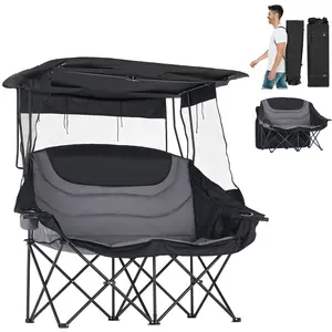 #Summervibes ABORON XXL Double Camping Chair with Shade Canopy, Fully Padded Folding Camping Loveseat , Oversized Camping Bench Lawn Chairs Patio Lounge Chairs for Adults
