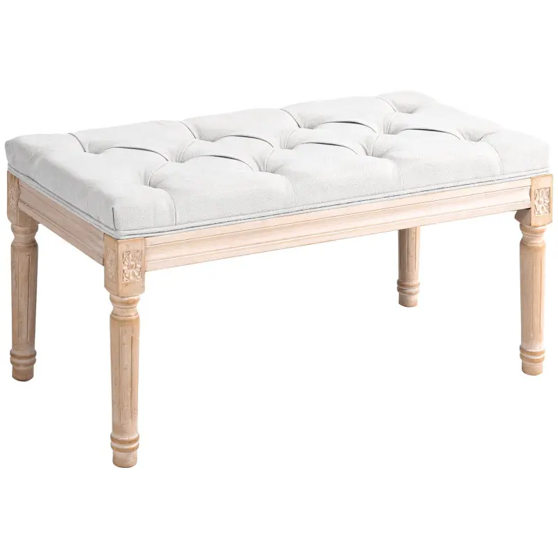 HOMCOM 32" End of Bed Bench Upholstered Bedroom Bench Cream White
