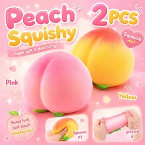 2PCS Peach Squishies Slow Rising Stress Relief Toy, Realistic Peach Shaped Fruit Squeezable Balls, Squishy Stress Balls, Big Squeezable Peaches, Soft Flexible Fidget Toys Decompression Gift for Adults, Squishy Fidgets